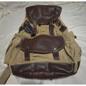 Barrington Canvas Leather Rucksack Backpack Tan Brown Delta SkyMiles Tag